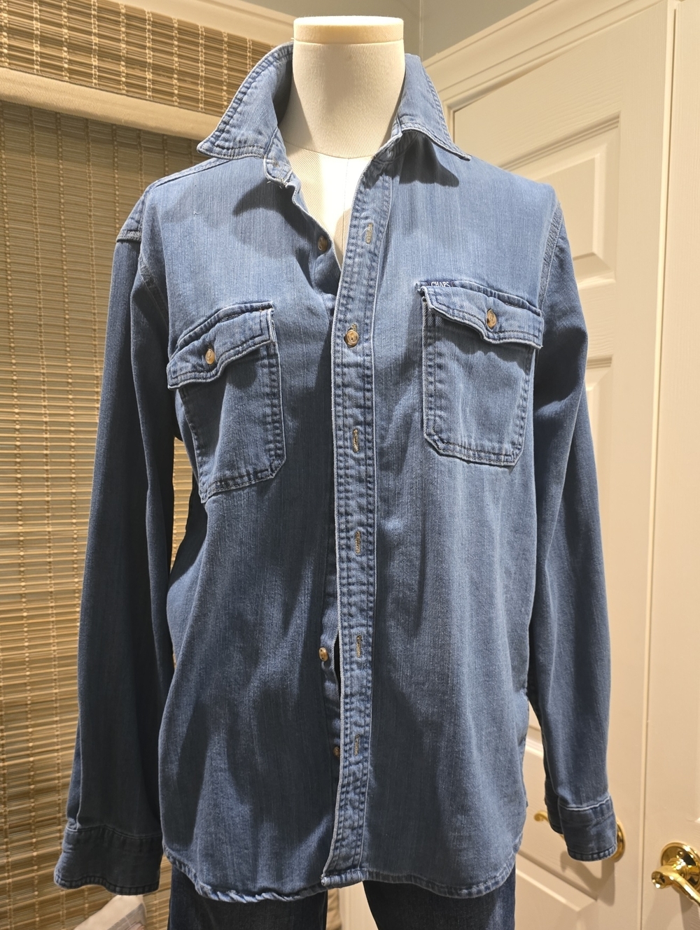Chaps By Ralph Lauren  Light Blue Denim Shirt Pocket Tab